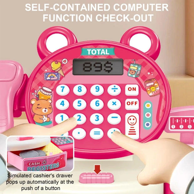 Children play at home toy electric simulation supermarket cash register cartoon frog animal shopping cart computer baby gift