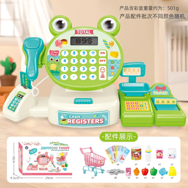 Children play at home toy electric simulation supermarket cash register cartoon frog animal shopping cart computer baby gift